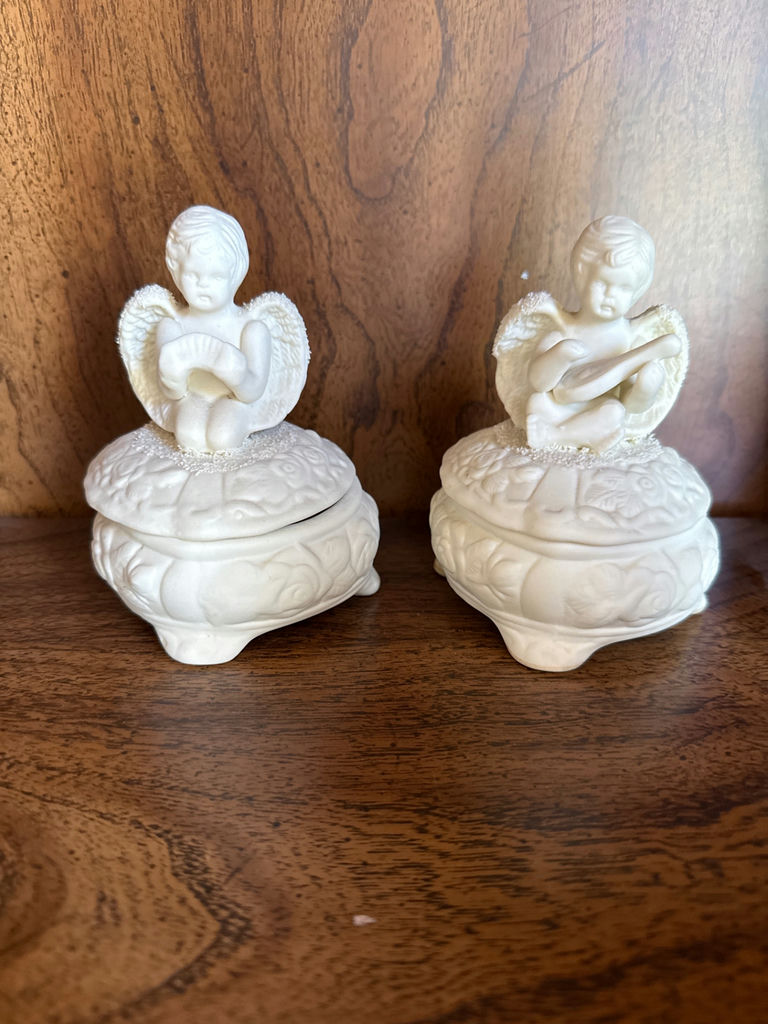 Pair of porcelain angel keepsake boxes - image 1 of 3