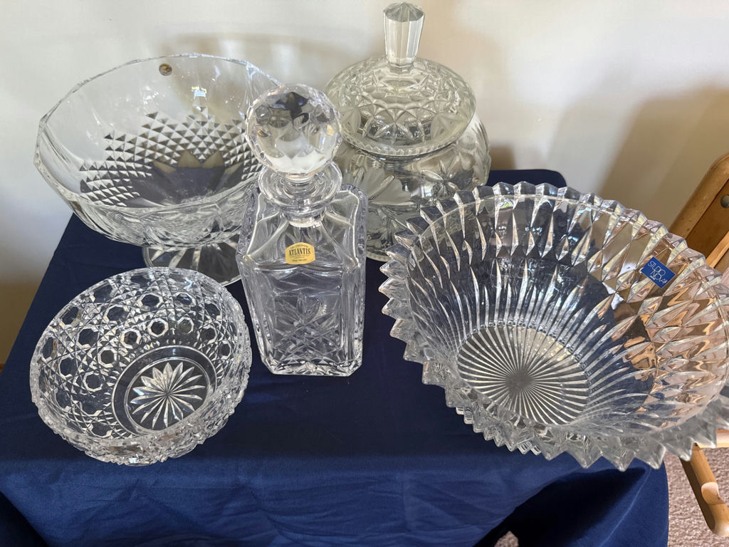 Crystal glassware collection: bowls, decanter, and jar - image 2 of 2