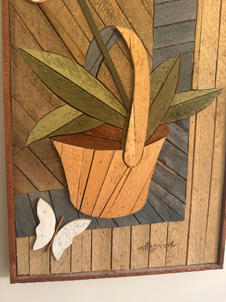 Wooden mosaic flower in a basket - image 3 of 3