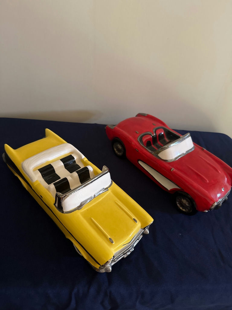Two vintage toy convertible cars (yellow and red) - image 1 of 3