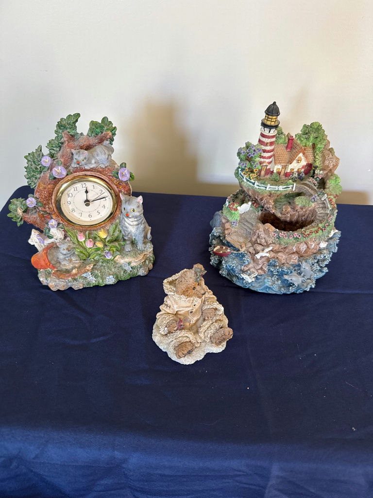 Boyds Bears & Friends Bearstone Clock and Musical Lighthouse Figurines - image 1 of 4