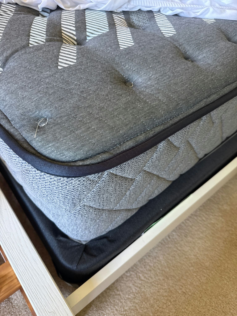 Twin size White wooden bed with mattress and gray tufted topper - image 5 of 6