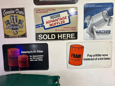 Vintage automotive signs and ads for parts and filters - Image 1 of 2