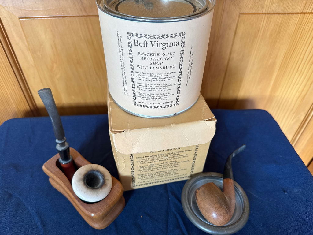 Antique tobacco pipes with Virginia tobacco tin and accessories - image 1 of 3