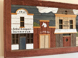 Wooden mosaic wall panel of a Western town storefront row - thumbnail 3 of 5