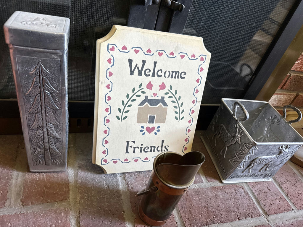 Welcome Friends wooden sign with metal planters and containers - image 1 of 2