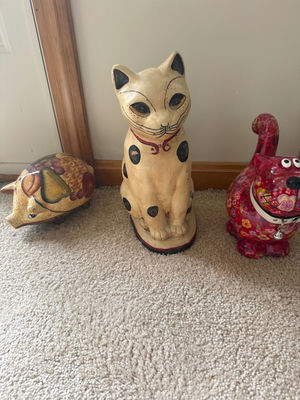 Cat, dog, and fruit-patterned decorative figurines bank and door stop - Image 1 of 3