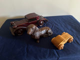 Set of wooden toys: car, dog figurine, and wagon - thumbnail 1 of 2