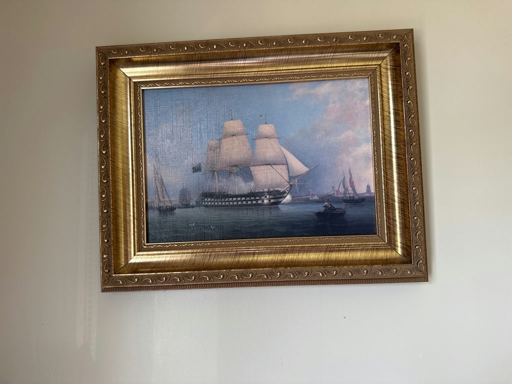 Framed Sailing Ship Painting - image 2 of 2