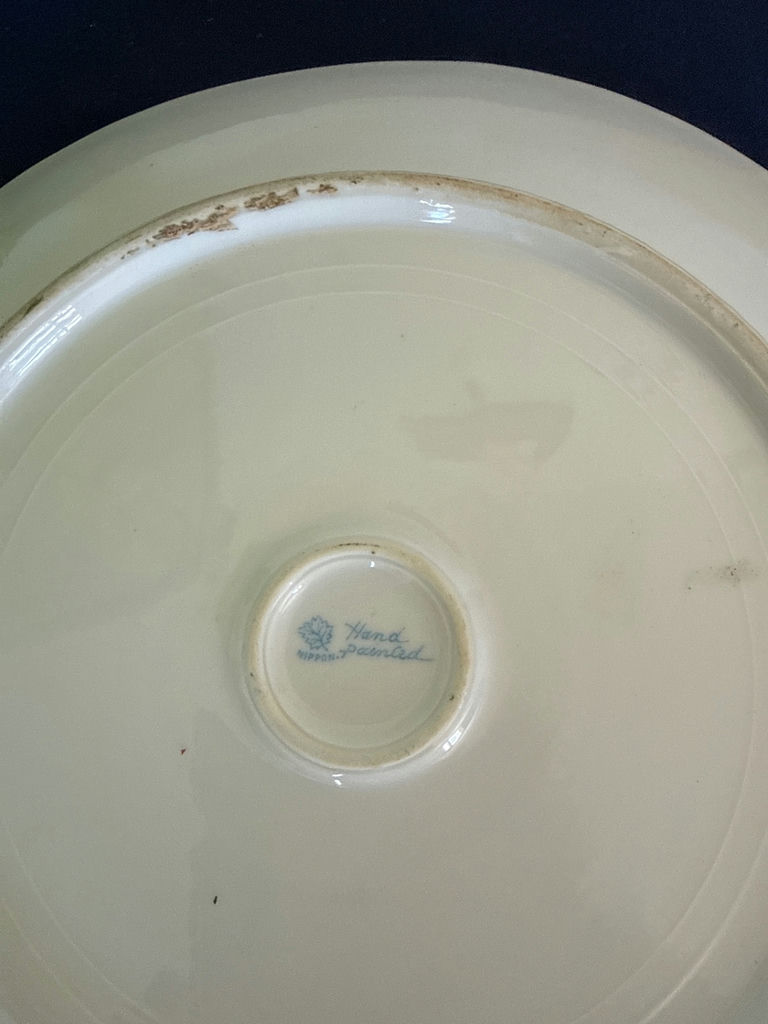 Indiana Green Glass Pedestal Cake Stand, Black Floral Plate, and Floral Rim Plate - image 3 of 3