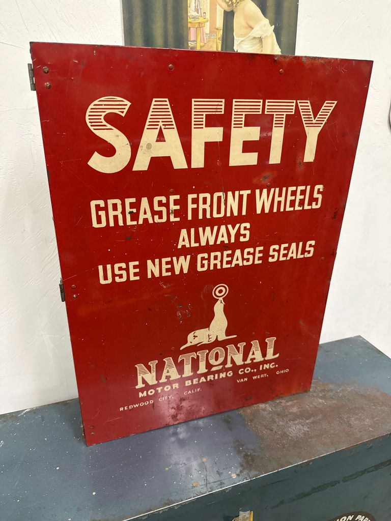 Vintage red safety cabinet  and automotive parts cabinet with parts included  - image 1 of 2