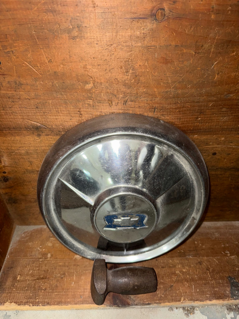 Oil filter box, spark plug wire set box, sealed beam headlight box, Chevrolet hubcap, and hammer - image 3 of 3