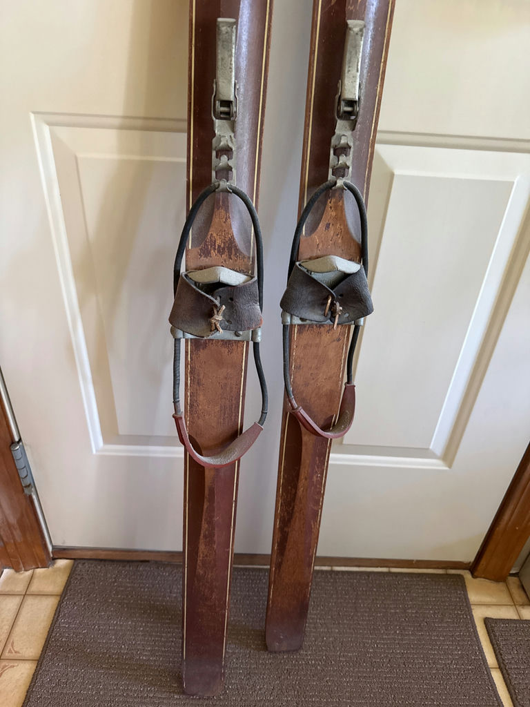 Vintage wooden skis with leather bindings - image 3 of 3