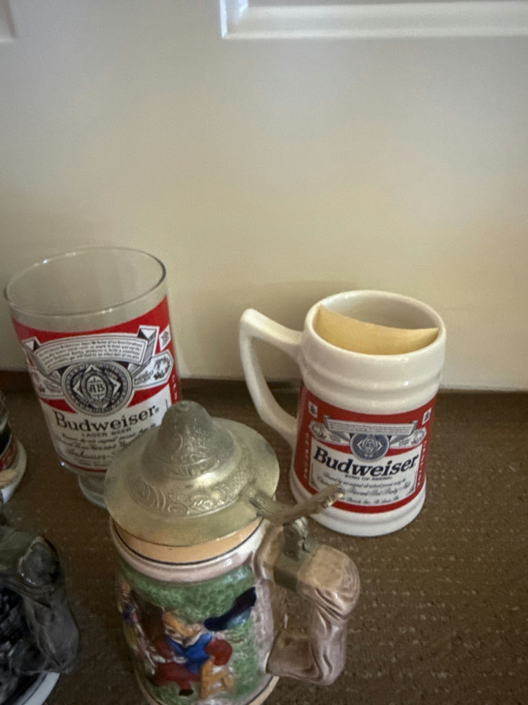 Ceramic beer steins with pewter lids and Budweiser mugs - image 3 of 5