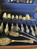 54-piece ornate silver-plated flatware set in blue-lined wooden chest - thumbnail 3 of 6