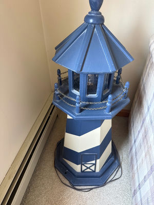 Blue and White Lighthouse-Style Decorative Lamp - Image 1 of 2