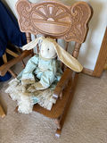 Wooden rocking chair with a plush bunny doll - thumbnail 3 of 3