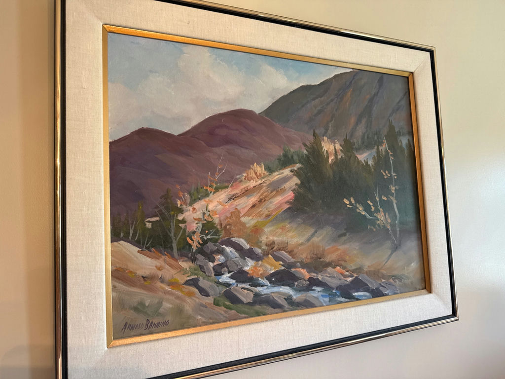 Landscape painting with mountains and a creek - image 2 of 4