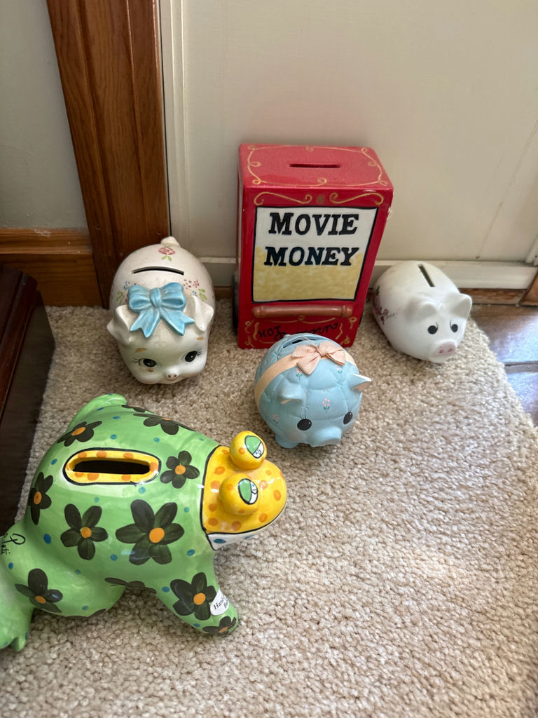 Assorted coin banks including piggy banks and Movie Money box - image 1 of 1