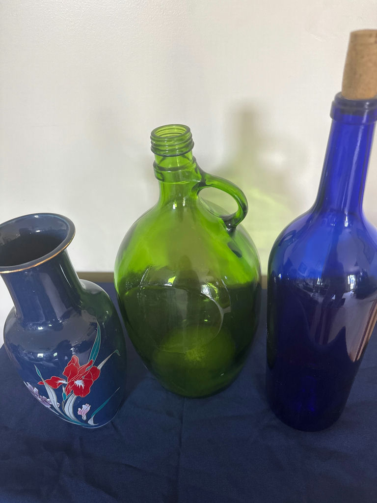 Blue Floral Vase, Green Jug, and Cobalt Bottle - image 2 of 4
