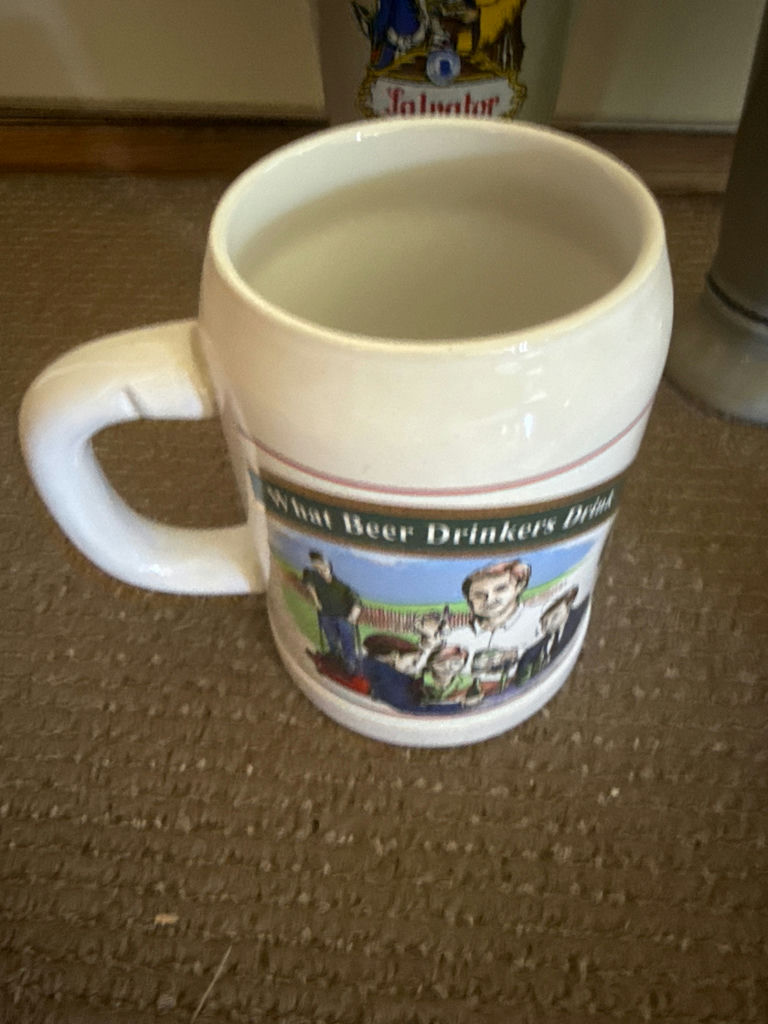 Two ceramic beer steins, a novelty mug, and a ceramic pour-over dripper - image 5 of 7
