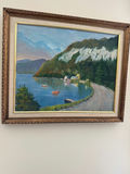 Banning signed - Framed landscape painting of a lakeside village - thumbnail 1 of 2