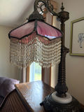 Vintage table lamp with pink shade and bead fringe - thumbnail 2 of 3