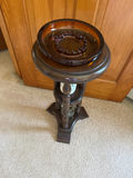 Three-tier wooden pedestal stand with amber glass top - thumbnail 2 of 2