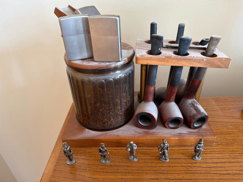 Vintage tobacco pipe display with jars and lighters - image 2 of 2