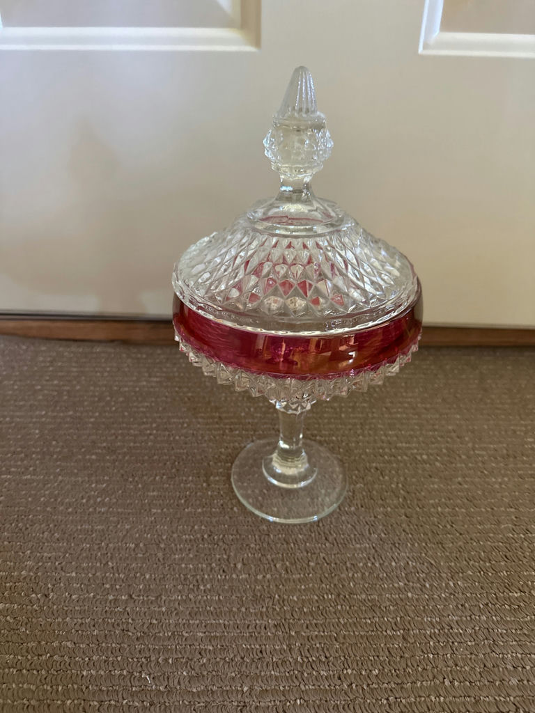 Westmoreland Crystal red-rimmed pedestal dessert dish with lid - image 2 of 2