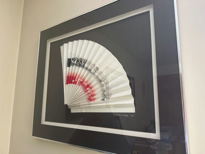 Doris Wada - Framed folded paper fan artwork - Image 1 of 3