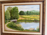 Blackstone Canal Framed landscape painting with pond, dock, and footbridge - thumbnail 2 of 2