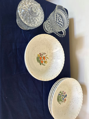 Japanese Otagari Floral Ceramic Dinnerware with Crystal Glassware - Image 1 of 3