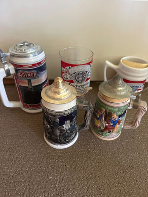 Ceramic beer steins with pewter lids and Budweiser mugs - Image 1 of 5