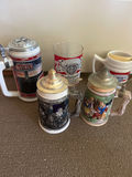 Ceramic beer steins with pewter lids and Budweiser mugs - thumbnail 1 of 5