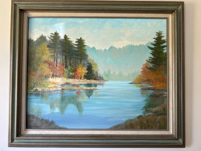 Signed by Banning - Autumn Lakeside Landscape Painting - Image 1 of 4