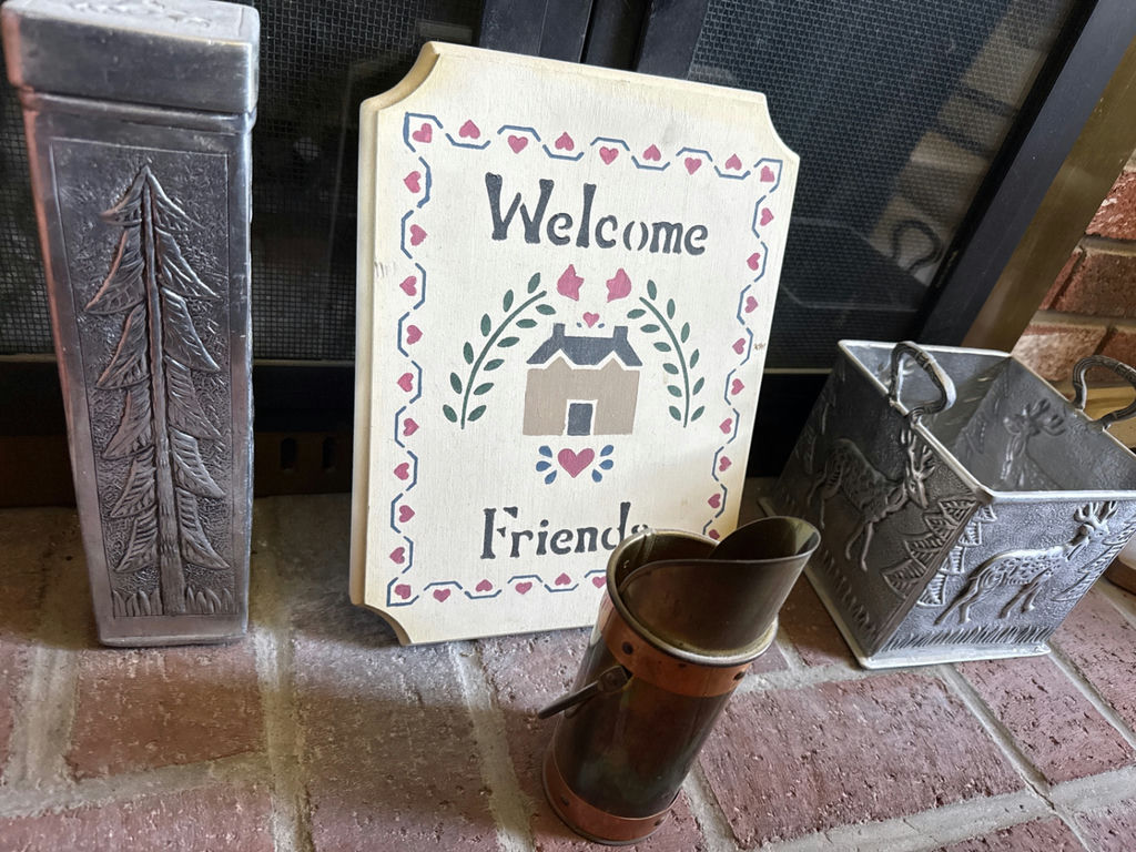 Welcome Friends wooden sign with metal planters and containers - image 2 of 2
