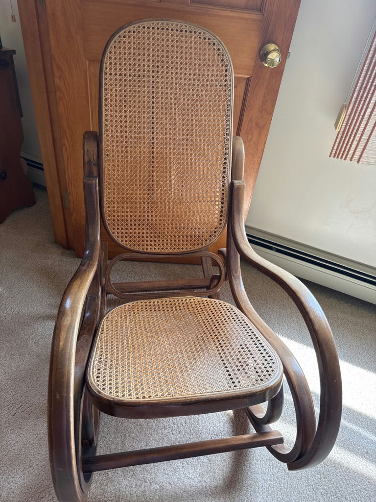 Wooden rocking chair with caned seat and back - image 2 of 3