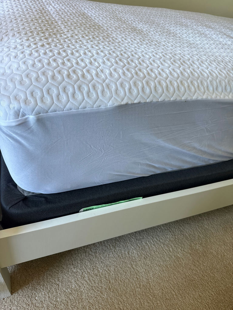 Twin size White wooden bed with mattress and gray tufted topper - image 4 of 6