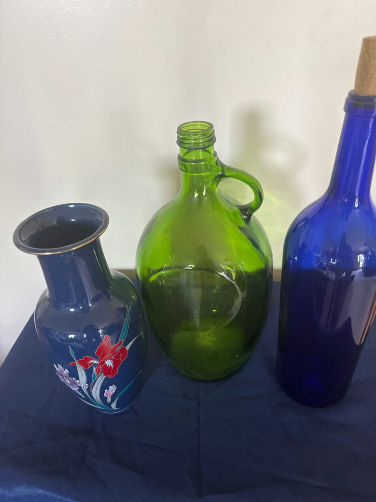 Blue Floral Vase, Green Jug, and Cobalt Bottle - image 1 of 4