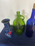 Blue Floral Vase, Green Jug, and Cobalt Bottle - thumbnail 1 of 4