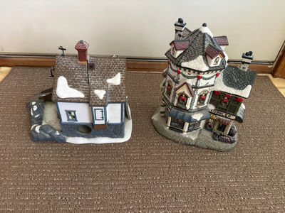 Snowy ceramic miniature holiday village buildings - Image 1 of 2