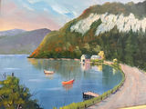 Banning signed - Framed landscape painting of a lakeside village - thumbnail 2 of 2
