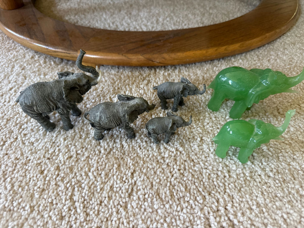 Elephant figurines (gray and green) - image 2 of 2