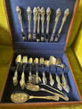 54-piece ornate silver-plated flatware set in blue-lined wooden chest - thumbnail 2 of 6