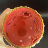 Vintage Bohemian Cased Glass Vase, Czech White Overlay Cut to Cranberry, Hand Painted Floral 7””. - thumbnail 7 of 18