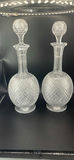 Pair of Antique Victorian Cut Crystal Magnum Decanters Strawberry Diamond 19thC And Vintage MCM Textured Bark Glass Triple Bud Vases Amethyst Feet - Pair - thumbnail 7 of 19