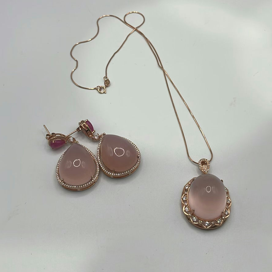 Rose Gold Plated 925 Silver And Rose Quartz Set - image 1 of 13