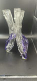 Pair of Antique Victorian Cut Crystal Magnum Decanters Strawberry Diamond 19thC And Vintage MCM Textured Bark Glass Triple Bud Vases Amethyst Feet - Pair - thumbnail 18 of 19