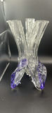 Pair of Antique Victorian Cut Crystal Magnum Decanters Strawberry Diamond 19thC And Vintage MCM Textured Bark Glass Triple Bud Vases Amethyst Feet - Pair - thumbnail 15 of 19